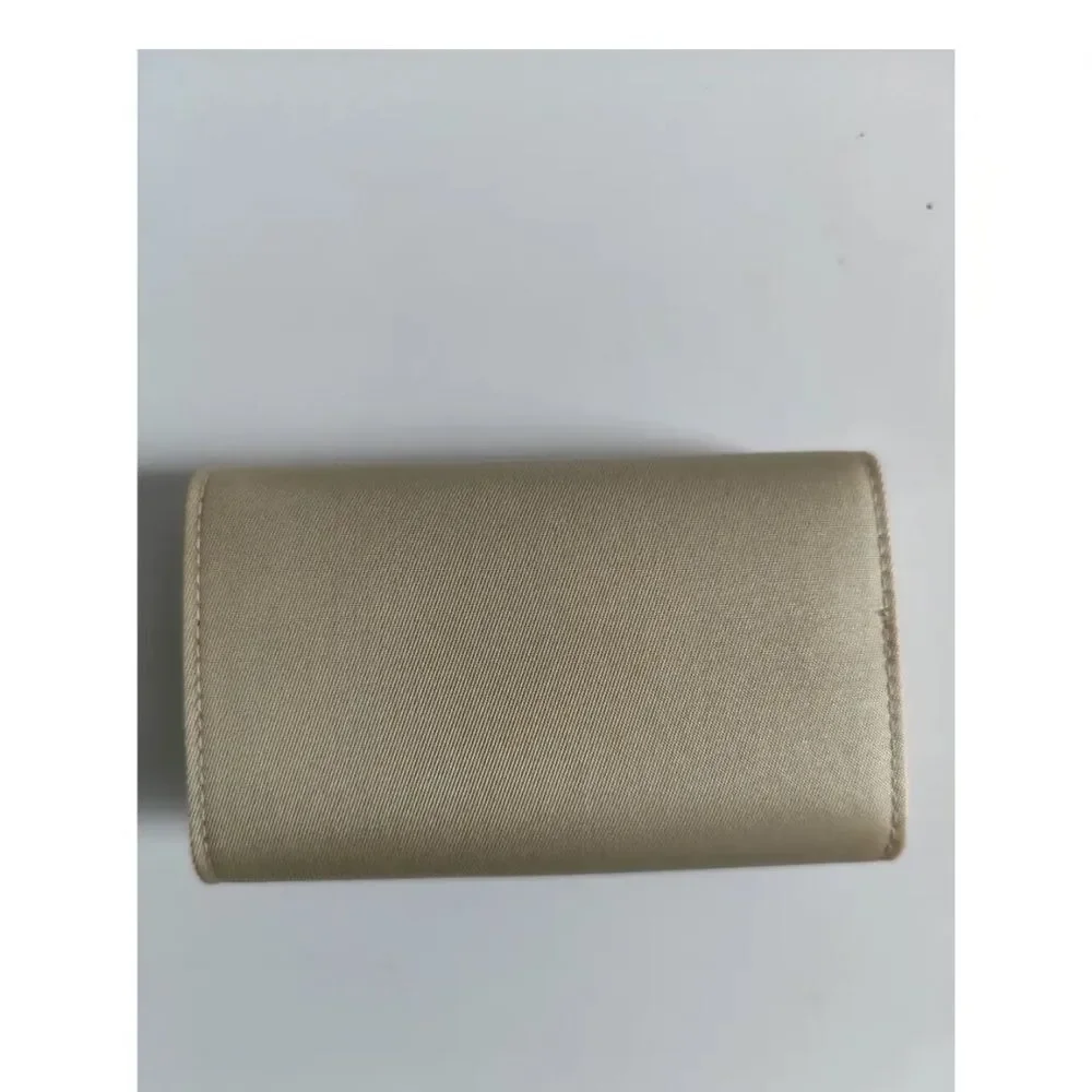 Prada  Beige Cloth Gold Triangular Logo Card Holder